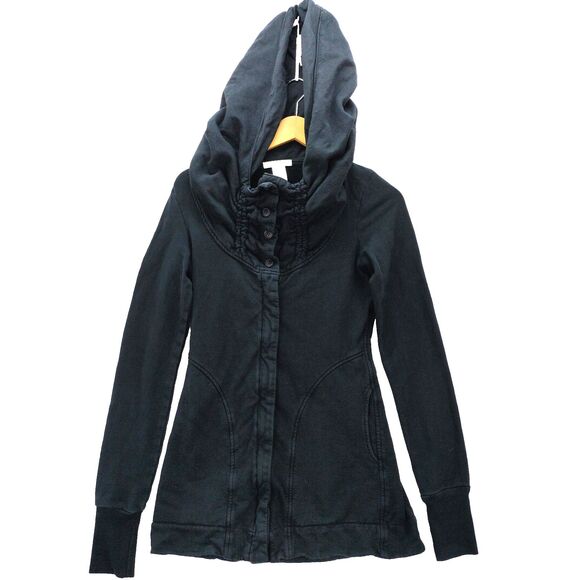 Prairie Underground Hoodie Black Long Button Zip Up Cloak Jacket Goth Womens XS - Picture 1 of 12